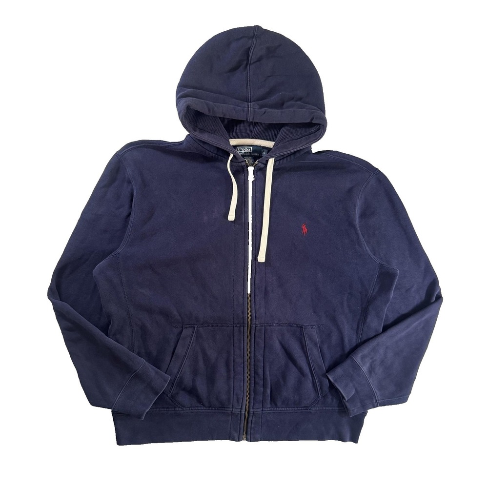 Polo Ralph Lauren Hoodie Mens XL Blue Fleece Full Zip Pony Logo Sweatshirt